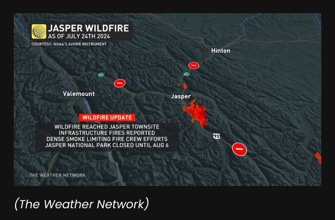 Jasper in flames, Icelands Parkway closed